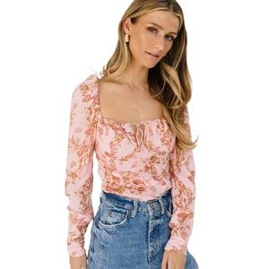 Free People Hillary Printed Floral Spring Top in Pink Women’s Size M & S